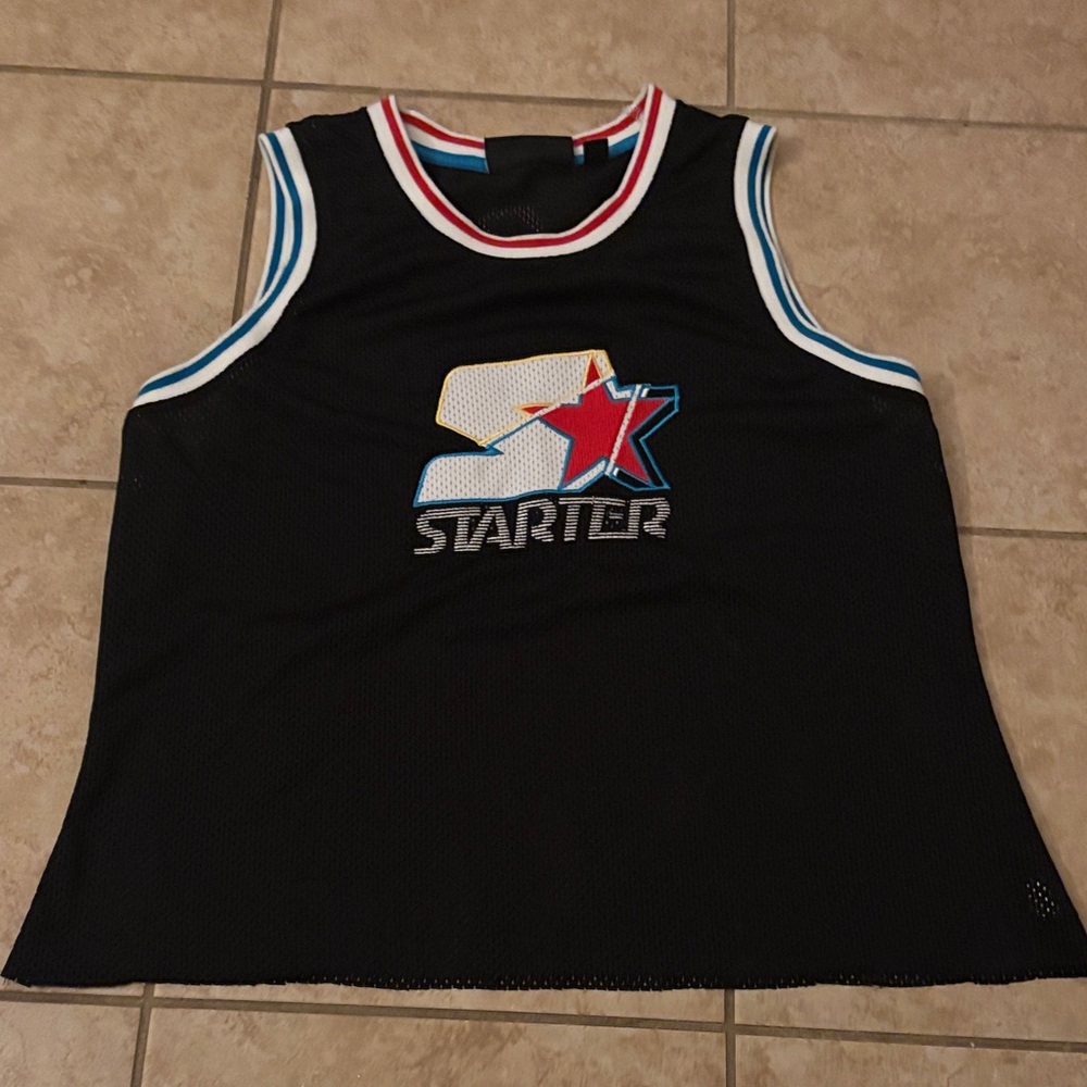 Starter Black Mesh Tank Top with Red and Blue Accents